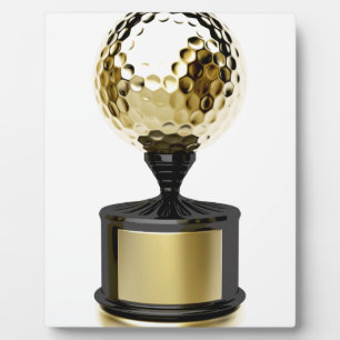 Gold trophy with golf ball plaque