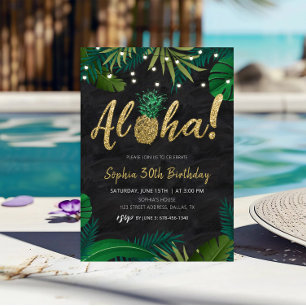 Gold Tropical Aloha Birthday Invitation