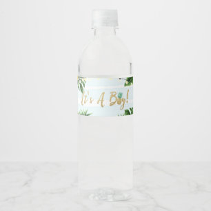 Gold Tropical Baby Shower It's A Boy  Water Bottle Label