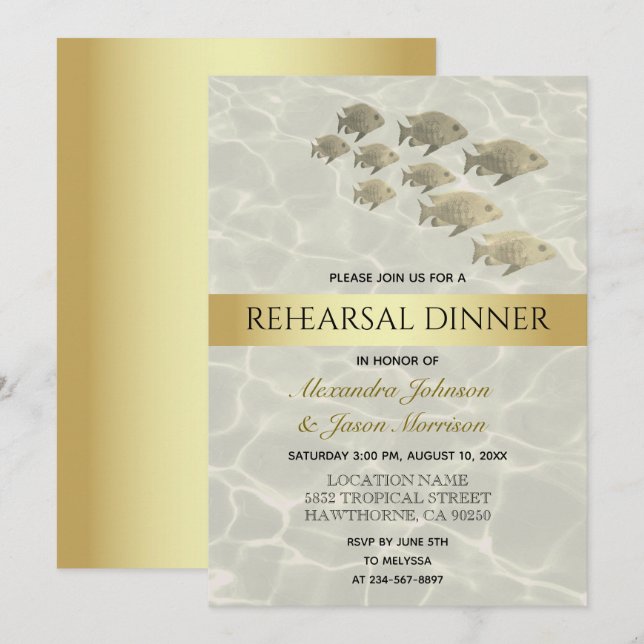 Gold Tropical Beach Rehearsal Dinner Invitation (Front/Back)