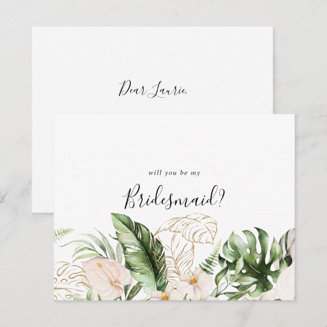 Gold Tropical Bridesmaid Proposal Note Card (Front/Back)