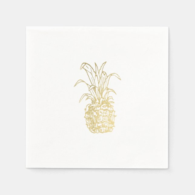 Gold Tropical Elegant Modern Vintage Pineapple Napkin (Front)