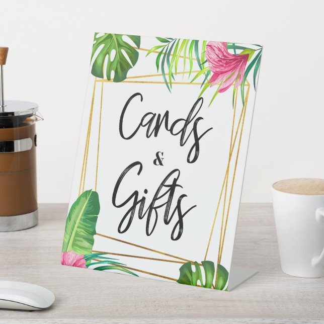 Gold Tropical Floral Cards And Gifts Pedestal Sign (In SItu)