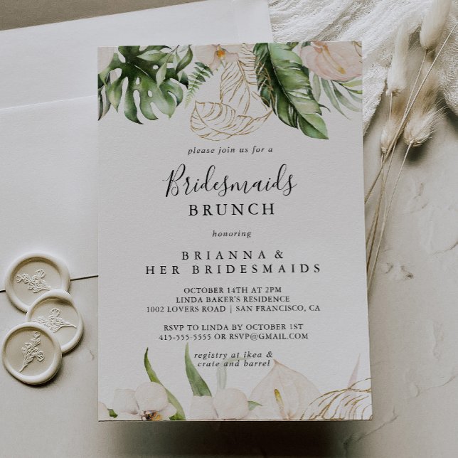 Gold Tropical Foliage Bridesmaids Brunch Shower Invitation (Creator Uploaded)
