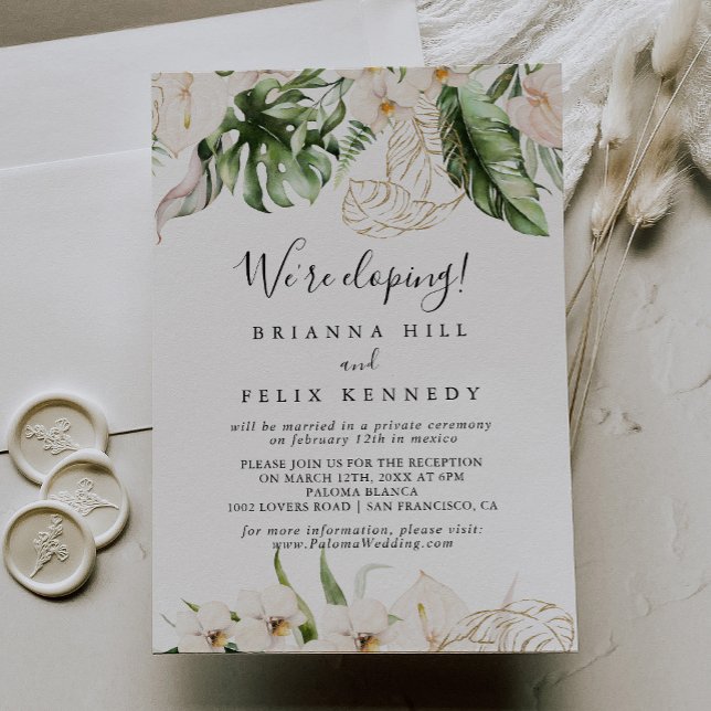 Gold Tropical Foliage Floral Elopement Reception  Invitation (Creator Uploaded)