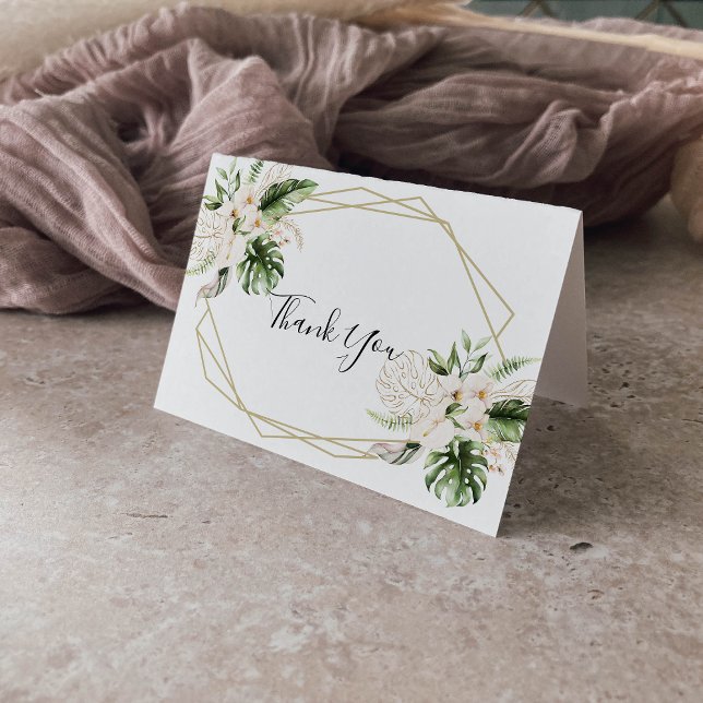 Gold Tropical Foliage Floral Folded Wedding  Thank You Card (Creator Uploaded)