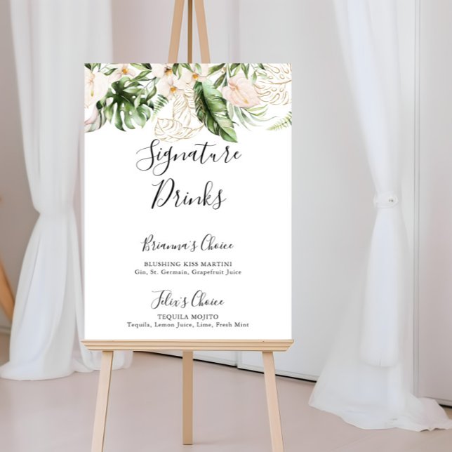 Gold Tropical Foliage Floral Signature Drinks Sign (Creator Uploaded)