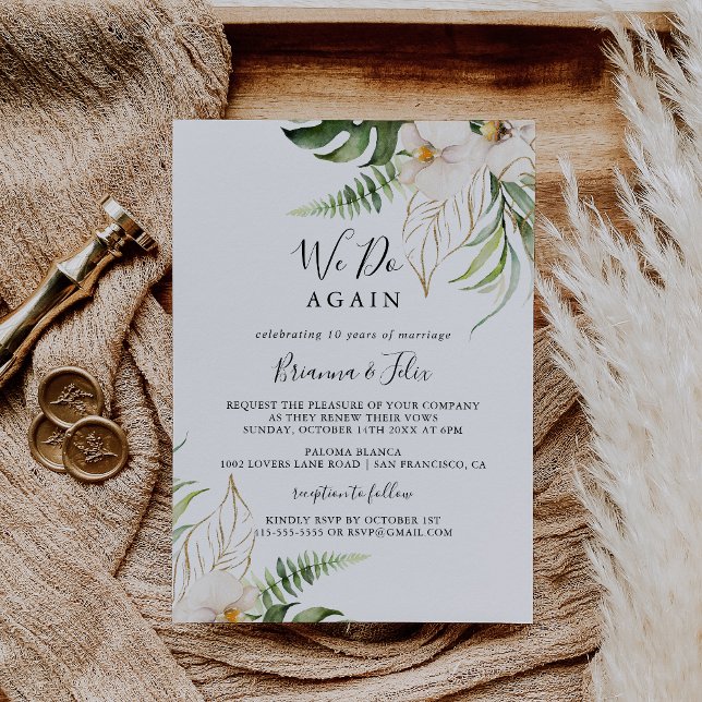 Gold Tropical Foliage We Do Again Vow Renewal  Invitation (Creator Uploaded)