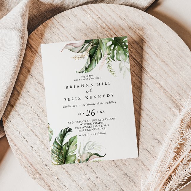 Gold Tropical Greenery Casual Wedding Invitation (Creator Uploaded)