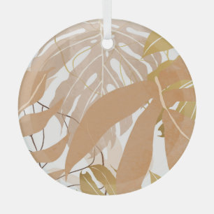 Gold Tropical Leaves: Luxurious Background. Glass Ornament