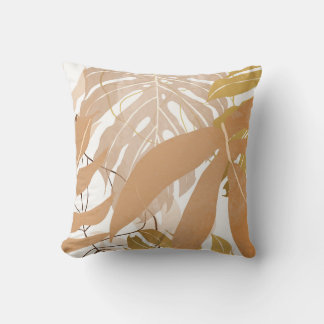 Gold Tropical Leaves: Luxurious Background. Throw Pillow