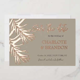 Gold Tropical Palm Leaf Wedding Save The Date