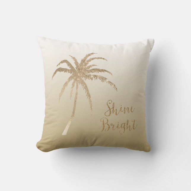  Gold Tropical Palm Tree Shine Bright Glitter  Throw Pillow (Front)
