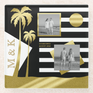 Gold Tropical Palm Trees Beach Instagram Photos Glass Coaster