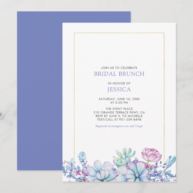 Gold & Tropical Succulents Bridal Brunch Shower In Invitation (Front/Back)