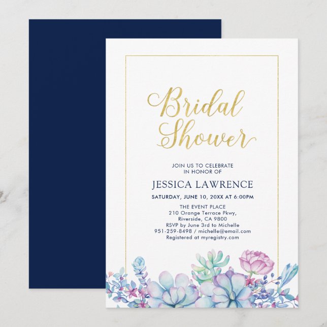 Gold & Tropical Succulents Bridal Wedding Shower I Invitation (Front/Back)