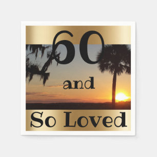 Gold Tropical Sunset 60th Birthday Party Napkins