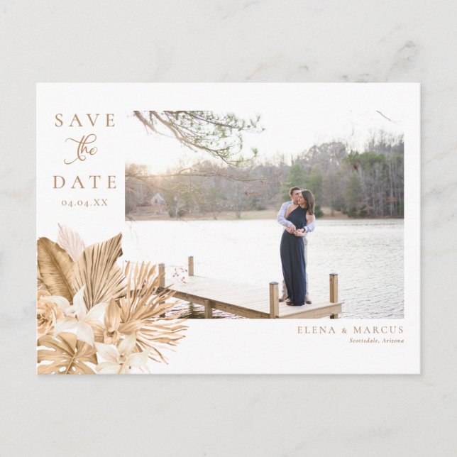 Gold Tropics Save The Date Announcement Postcard (Front)