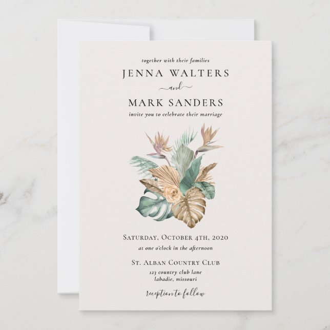 Gold Tropics Wedding Invitation (Front)