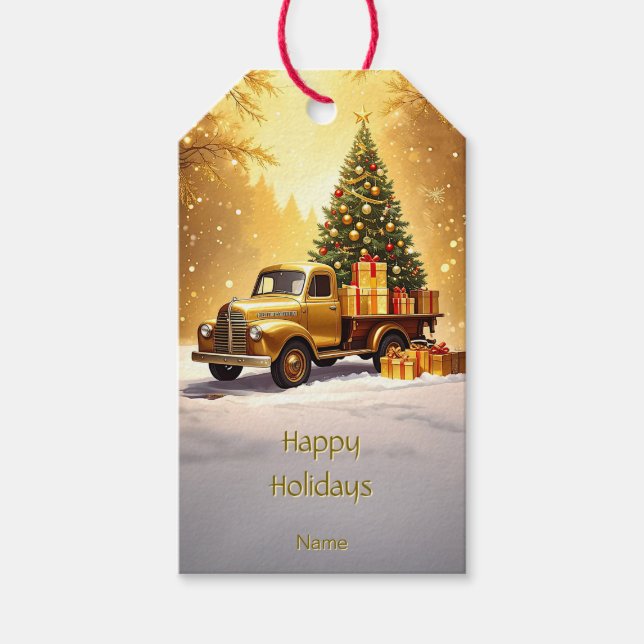 Gold Truck Christmas Tree Gift Tag (Front)