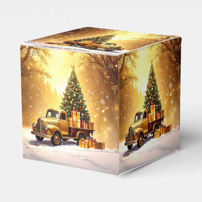 Gold Truck Christmas Tree Holiday Favour Box (Front Side)