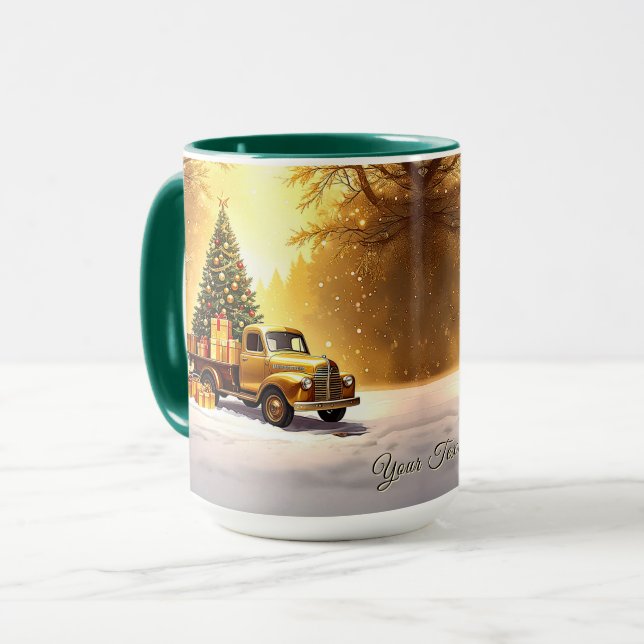 Gold Truck Christmas Tree Holiday Mug (Front Left)