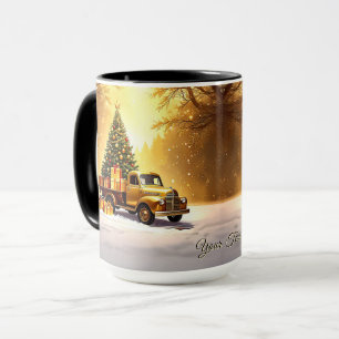 Gold Truck Christmas Tree Holiday Mug