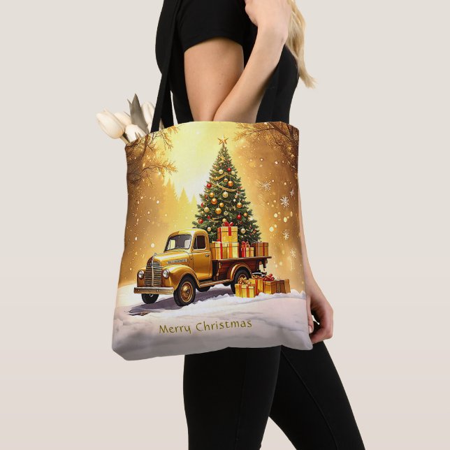 Gold Truck Christmas Tree Sac fourre-tout de vacan (De près)