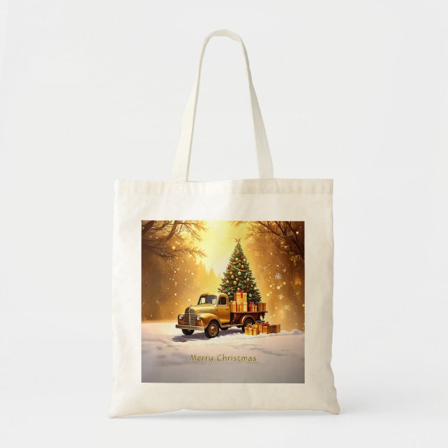 Gold Truck Christmas Tree Sac fourre-tout de vacan (Devant)