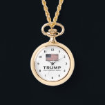Gold Trump necklace watch for republican women<br><div class="desc">Gold Trump necklace watch for republican women.  Keep America Great.  Stylish round time piece for ladies. Cool unique design with vintage flag. Support the republican party campaign. Patriotic design with American flag. Keep America Great. Make America Great Again.</div>