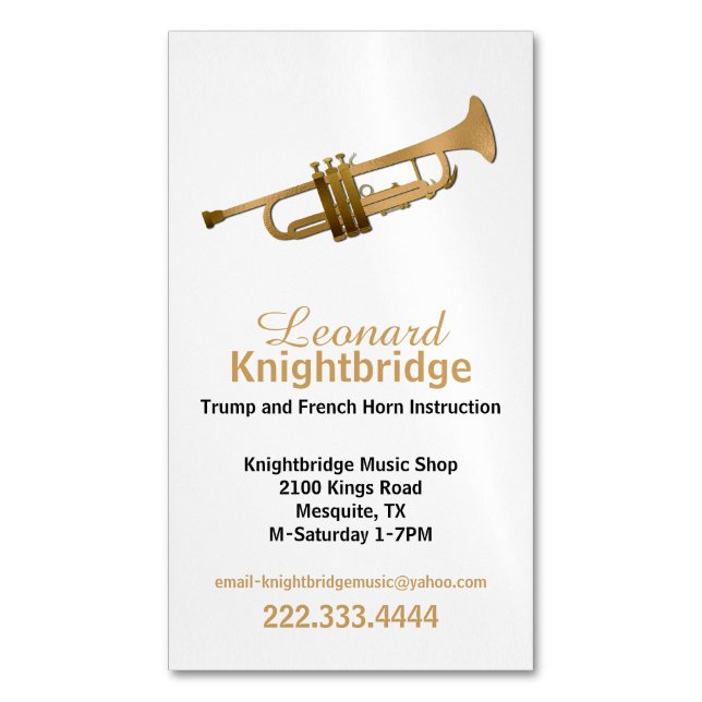 Gold Trumpet Business Magnetic Business Card (Front Vertical)