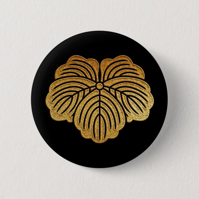 Gold Tsuta Kamon 2 Inch Round Button (Front)