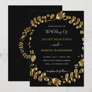 Gold Tulip Black Wedding Invitation Card