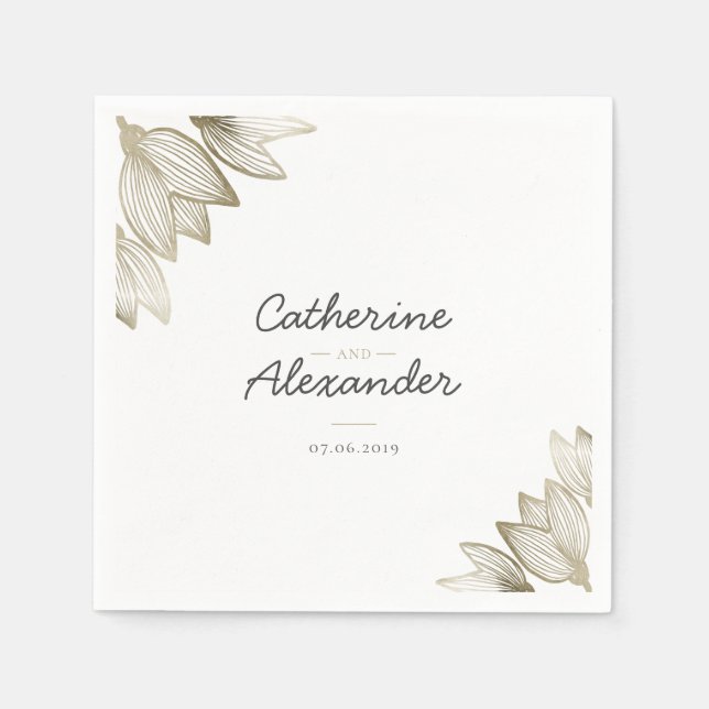 Gold Tulip Blossoms | Personalized Wedding Napkin (Front)