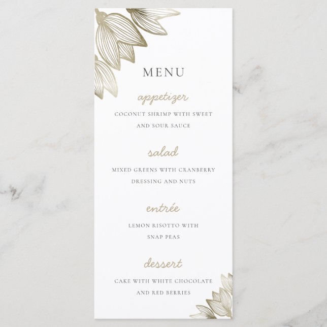 Gold Tulip Blossoms | Wedding Menu (Front)