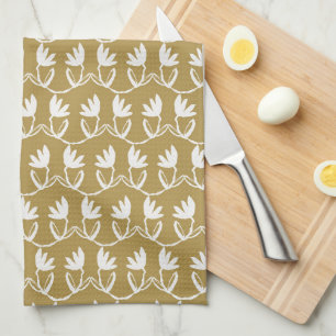Gold Tulip Pattern Kitchen Towel