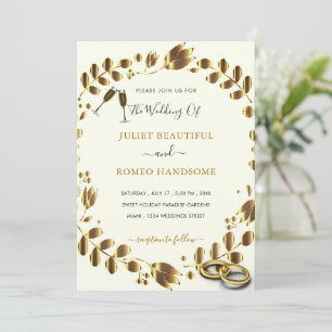 Gold Tulips Wedding Invitation with QR Code