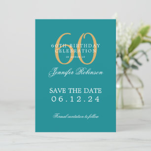 Gold Turquoise 60th Birthday Save the Date Invitation