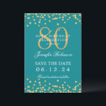 Gold Turquoise 80th Birthday Save the Date Details Invitation<br><div class="desc">Elegant "70th Birthday Party" design with faux glitter confetti & details text. Easy to use and easy to personalize. Order Today!</div>