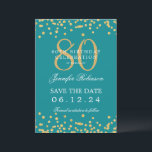 Gold Turquoise 80th Birthday Save the Date Details Invitation<br><div class="desc">Elegant "70th Birthday Party" design with faux glitter confetti & details text. Easy to use and easy to personalize. Order Today!</div>