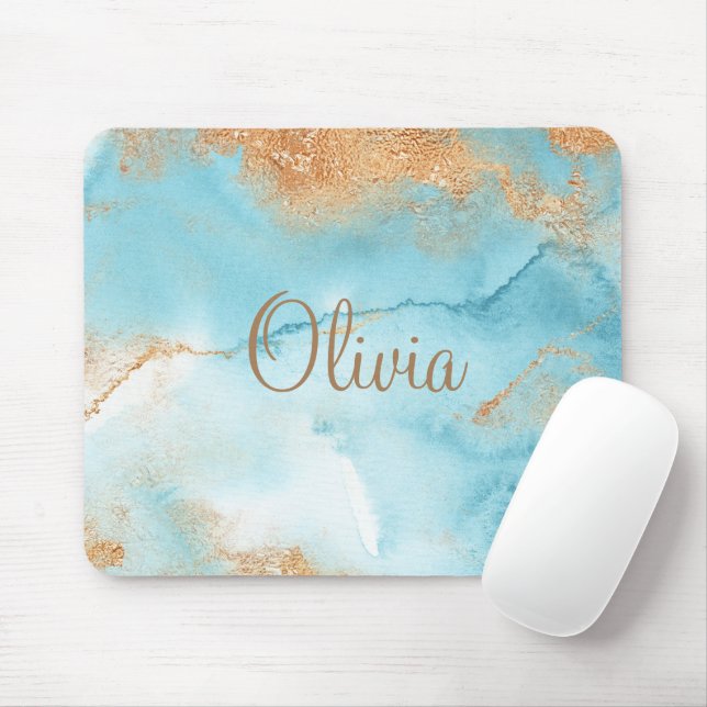 Gold Turquoise Abstract Name Modern Elegant Mouse Pad (With Mouse)