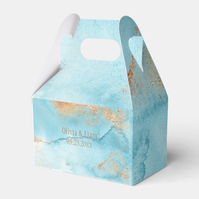 Gold Turquoise Abstract Name Modern Wedding Favor Box (Front Side)