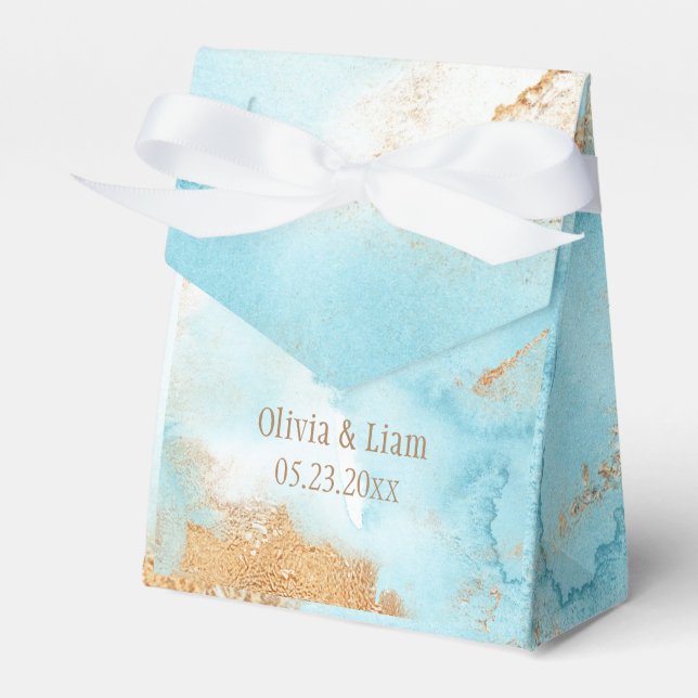 Gold Turquoise Abstract Name Modern Wedding Favor Box (Front Side)