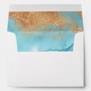 Gold Turquoise Abstract Script Wedding Invitation Envelope