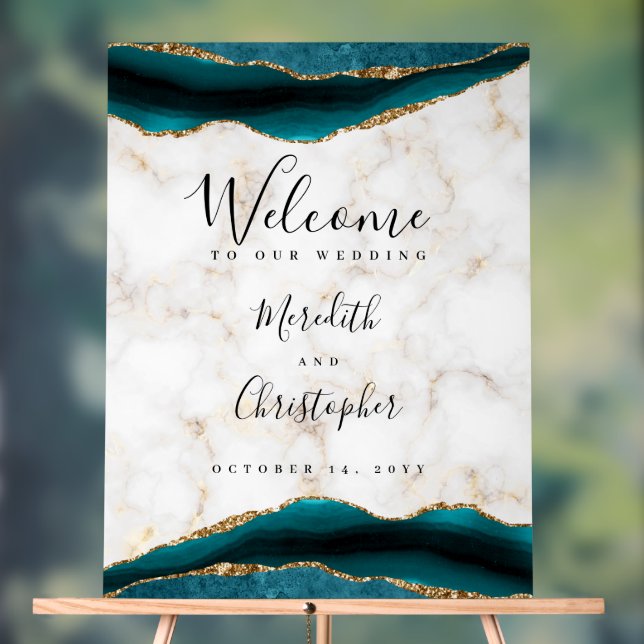 Gold Turquoise Agate Marbre Mariage Bienvenue (Neutre)