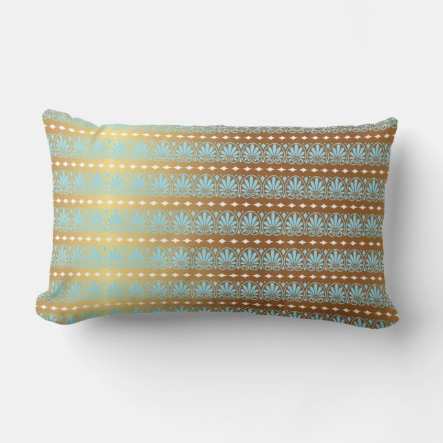 Gold Turquoise Aquamarine Stripes Metallic Royal Lumbar Pillow (Front)