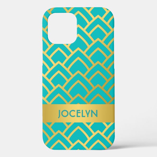 Gold Turquoise Art Deco Geometric Personalized Case-Mate iPhone Case (Back)