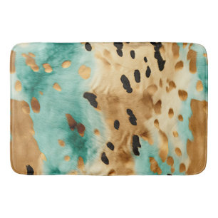 Gold Turquoise Black Animal Print Bath Mat