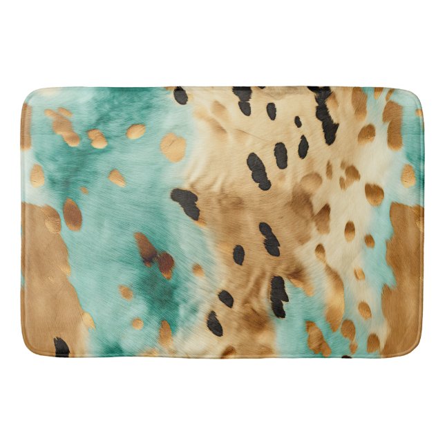 Gold Turquoise Black Animal Print Bath Mat (Front)