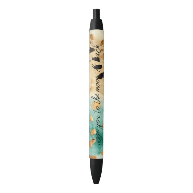 Gold Turquoise Black Animal Print Black Ink Pen (Front Vertical)